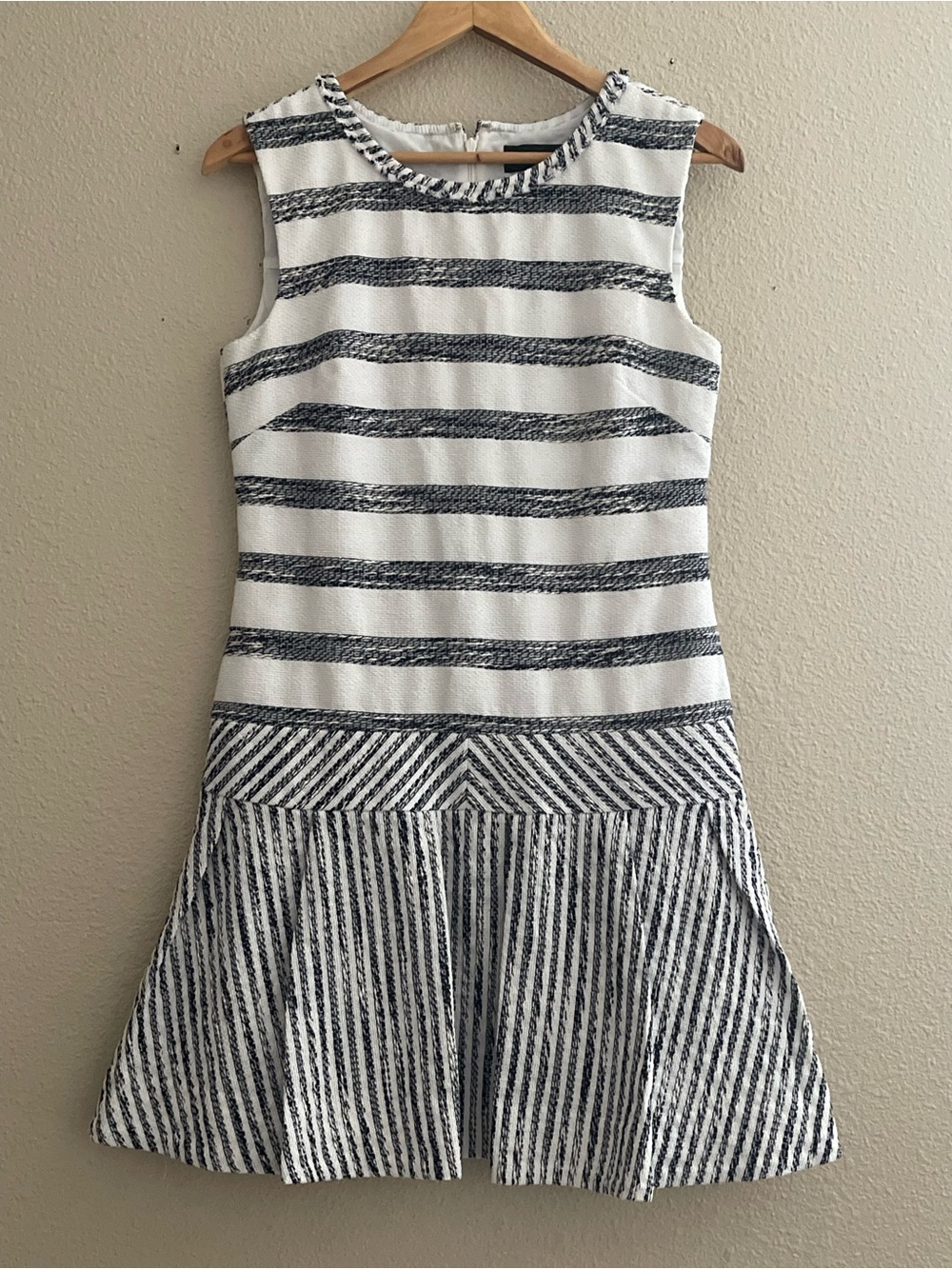 J. Crew White and Navy Striped Sleeveless Drop-Waist Dress
